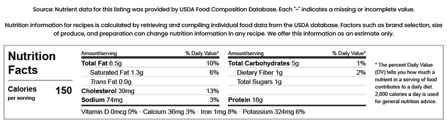 Holy Name - Recipes Nutrition Facts